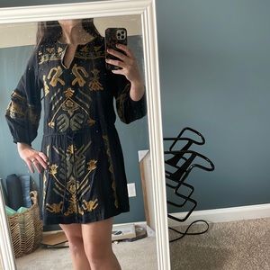 Free People Long Sleeve Embroidered Mini Dress